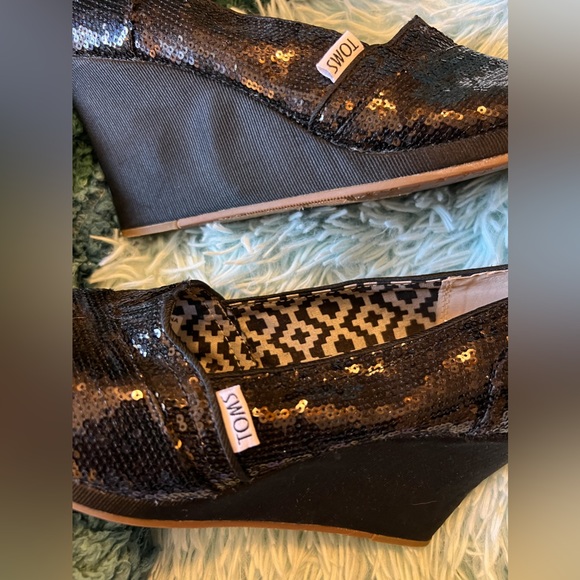 TOMS Black sequins peep-toe wedge **RETIRED** - Picture 2 of 7